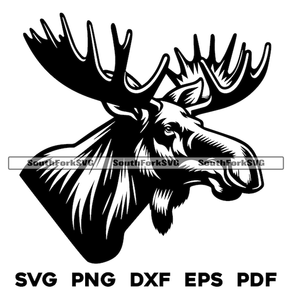 Moose Bull Head Mount | svg png dxf eps pdf | vector graphic cut file laser clip art | instant digital download commercial use