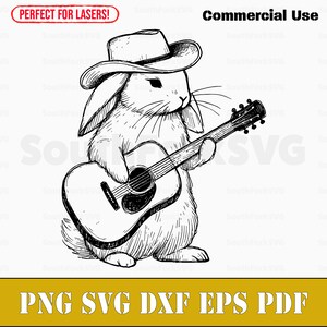Rabbit Playing Acoustic Guitar Svg Png Dxf Eps Pdf | Laser Engrave Cut ...