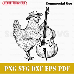 Huhn spielt Standup Bass svg png dxf eps pdf | Lasergravur geschnitten Druckdateien Vektorgrafik Clip Art | kommerzielle Nutzung herunterladen