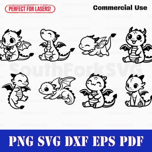 Cute Baby Dragon Bundle svg png dxf eps pdf | transparent vector graphic design cut print dye sub laser engrave files commercial use