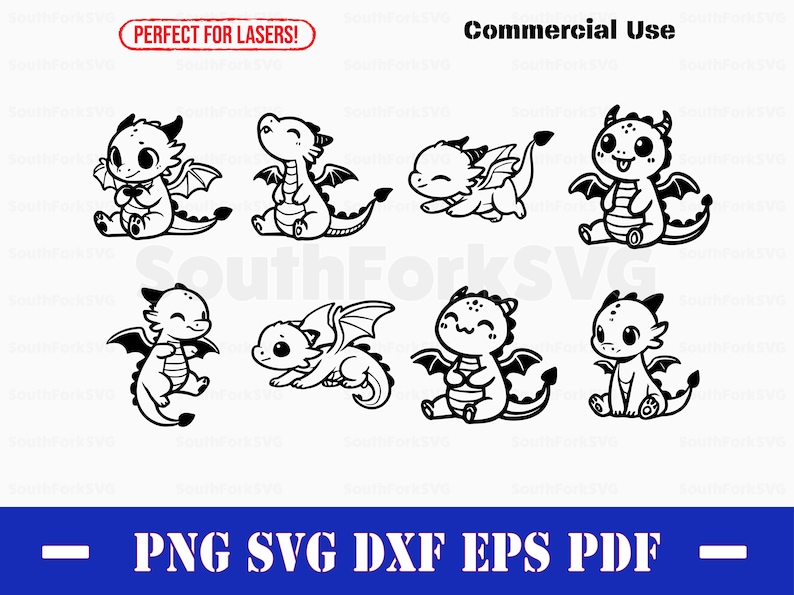 Cute Baby Dragon Bundle Svg Png Dxf Eps Pdf | Transparent Vector ...