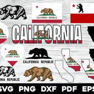 Lot de drapeaux d'État de Californie | svg png dxf eps pdf | Conception graphique vectorielle découpée, impression, teinture, sub, gravure laser, fichiers numériques cnc, téléchargement