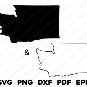 Silhouette simple de l'État de Washington et formes de contour svg png dxf pdf eps conception graphique vectorielle coupe gravure fichier laser image carte Amérique