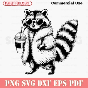 Raccoon Iced Coffee Sunglasses | svg png dxf eps pdf | vector graphics design cut print dye sub laser engrave digital files commercial use
