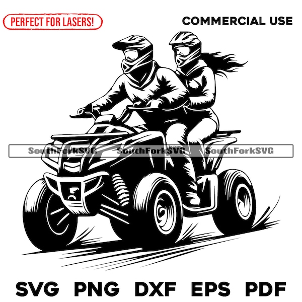 Couple on ATV Quad 4 Four Wheeler svg png dxf eps pdf | vector graphic design cut print dye sub laser engrave digital files commercial use
