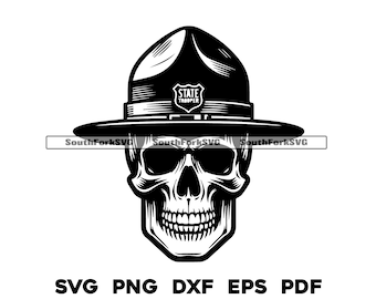 Policía estatal de calaveras / svg png dxf eps pdf / corte láser, impresión, grabado, sublimación de tinta, diseño gráfico vectorial / descarga digital, uso comercial