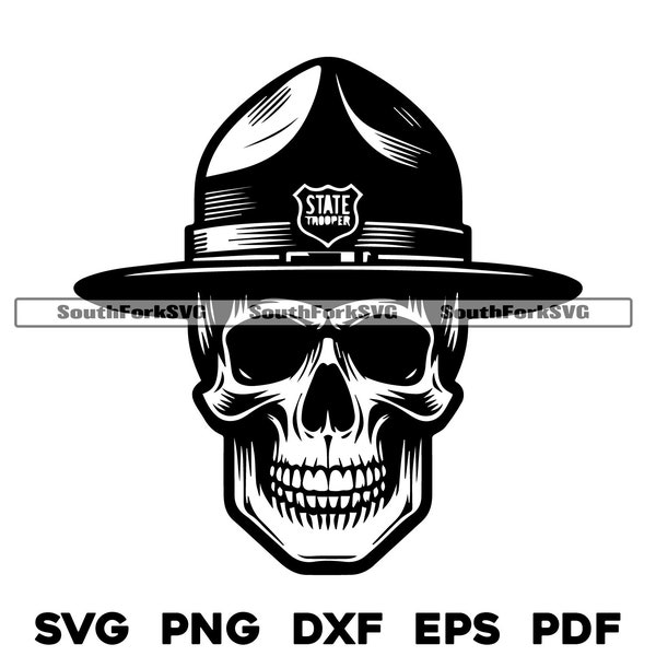Skull State Trooper | svg png dxf eps pdf | laser cut print engrave dye sub vector graphic design | digital download commercial use