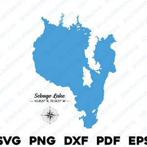 Sebago Lake Maine mappa forma sagoma svg png dxf pdf eps disegno grafico vettoriale taglio incisione laser file immagine ing barca casa sul lago