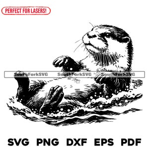 Loutre nageant des fichiers de gravure laser svg png dxf eps pdf | Fichiers cnc graphiques découpés, impression à colorant, utilisation commerciale