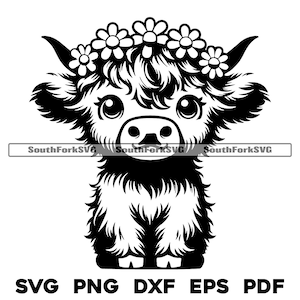 Highland Kuh Blumenkranz svg png dxf eps pdf | transparente Vektorgrafik Design Cut Print Dye sub Laser graviert Dateien Kommerzielle Nutzung