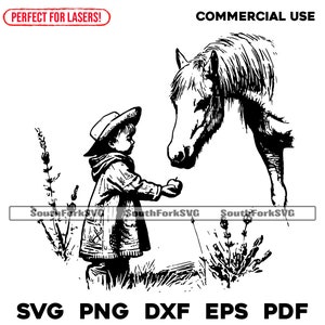 Plik do grawerowania laserowego Dziecko dające koniowi jabłko | svg png dxf eps pdf | projekt graficzny cięcie druk barwnik sublimacja wykorzystanie komercyjne