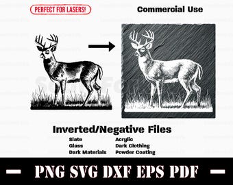 Ciervo de cola blanca invertido svg png dxf eps pdf vector gráfico corte impresión láser grabado descarga instantánea uso comercial