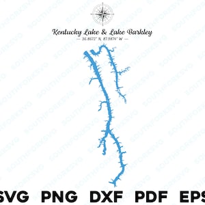 Kentucky Lake & Lake Barkley Mapa Forma Silueta svg png dxf pdf eps vector diseño gráfico corte grabado archivo láser imagen barco lago casa