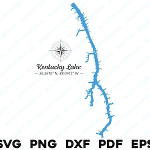 Kentucky Lake Mapa Forma Silueta svg png dxf pdf eps vector diseño gráfico corte grabado archivo láser imagen barco lago casa