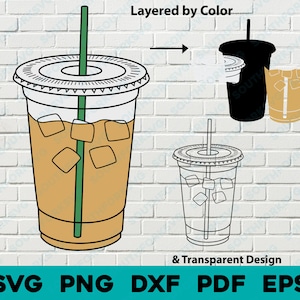 アイスコーヒー svg png dxf pdf eps レイヤードカラーカットファイルクリップアートベクターグラフィック | 料理 シェフ キッチン 食べ物 デート かわいい シンプル フード アイコン 2