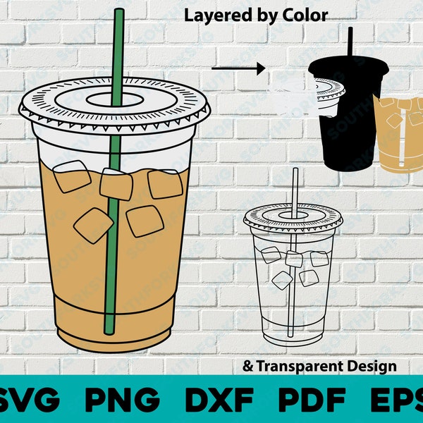 Iced Coffee svg png dxf pdf eps Layered by Color Cut File Clip Art Vector Graphic | Cooking Chef Kitchen Food Date Cute Simple Food Icon 2