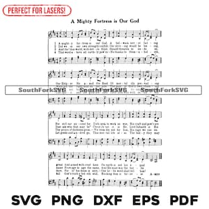 Partition de cantiques A Mighty Fortress Is Our God svg png dxf eps pdf fichiers de gravure laser conception graphique téléchargement numérique utilisation commerciale