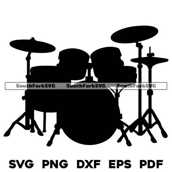 Drum Set Silhouette Design | svg png dxf eps pdf | vector graphic design cut print dye sub laser engrave digital files commercial use
