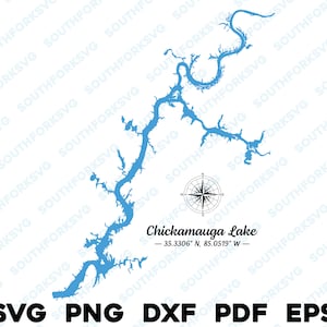 Chickamauga Lake Tennessee Map Form Silhouette svg png dxf pdf eps Vektorgrafik Schnitt Gravur Laser-Datei Bild Boot See Haus