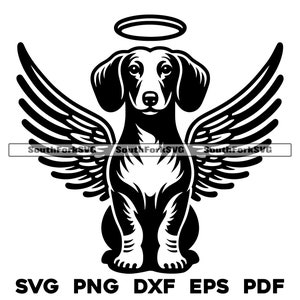 Dachshund Angel Wings With Halo svg png dxf eps pdf | vector graphic cut file laser clip art | instant digital download commercial use
