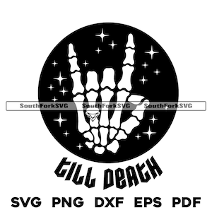 Bis zum Tod Verlobung Skeleton Rock On Hand Design | svg png dxf eps pdf | Vektorgrafik Datei Laser Clip Art schneiden | kommerzielle Nutzung herunterladen