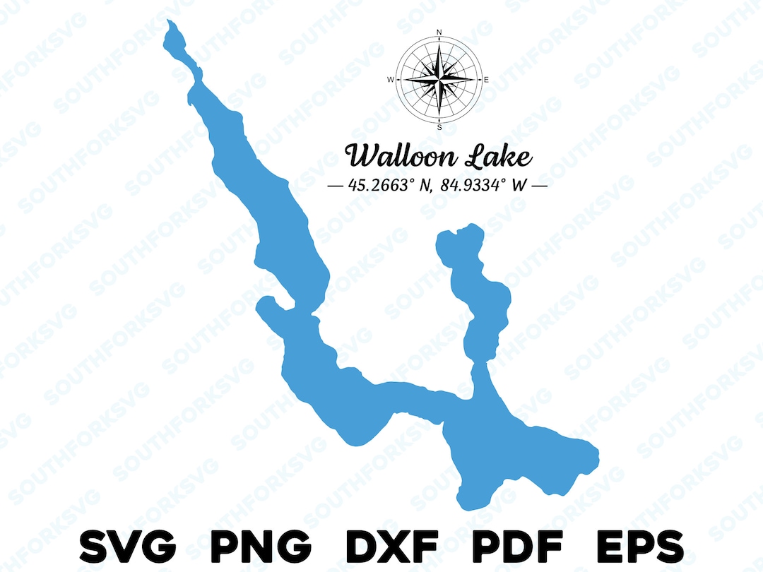 Walloon Lake Michigan Map Shape Silhouette Svg Png Dxf Pdf Eps Vector