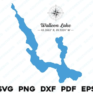 Walloon Lake Michigan Mapa Forma Silueta svg png dxf pdf eps vector diseño gráfico corte grabado archivo láser imagen barco lago casa