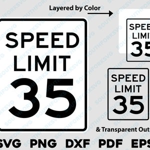 Snelheidslimiet 35 teken logo symbool svg png dxf eps pdf gelaagd op kleur gesneden bestand silhouet weg straat rijden auto vectorafbeelding