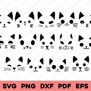 Simple Cat Faces-bundel 1 | svg png dxf eps pdf | vectorafbeelding gesneden print dye sub laser graveren digitaal bestand commercieel gebruik