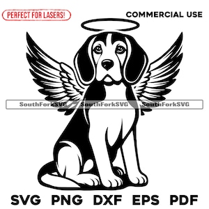Ailes d'ange beagle et halo | svg png dxf eps pdf | graphique vectoriel découpé fichier laser clip art | Téléchargement numérique instantané, utilisation commerciale