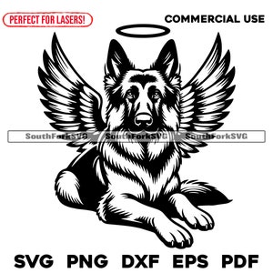 Alas de ángel y halo de pastor alemán svg png dxf eps pdf / archivo de corte gráfico vectorial clip art láser / descarga digital instantánea uso comercial