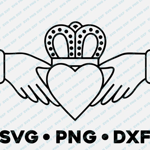 Claddagh Irish SVG Love Friendship Marriage Faith PNG DXF vector transparent  cameo silhouette cut file saying htv vinyl decals