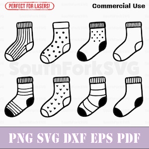 Eenvoudige sokken digitale bundel svg png dxf eps pdf | vectorafbeelding knippen afdrukken kleurstof sub laser graveren illustraties commercieel gebruik