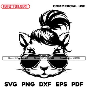 Eichhörnchen Messy Bun & Sonnenbrillen svg png dxf eps pdf | Vektorgrafik Design Cut Print Dye sub Laser gravieren Cnc digitale Dateien Kommerzielle Nutzung