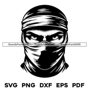 Ninja Head Design Files | svg png dxf eps pdf | transparent vector graphic design cut print dye sub laser engrave files commercial use