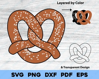 Soft Pretzel svg png dxf pdf eps Layered by Color Cut File Clip Art Vector Graphic | Dessert Snack Pastry Fast Food Date Cute Icon