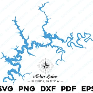 Nolin Lake Kentucky Map Form Silhouette svg png dxf pdf eps Vektorgrafik geschnitten Gravur Laser-Datei Bild Boot See