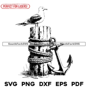 Lasergraveren van bestanden Ocean Gull Anchor svg png dxf eps pdf | vector grafisch ontwerp knippen print kleurstof subgraveren cnc digitale bestanden commercieel gebruik