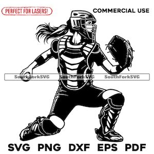 Jogador de apanhador de softball svg png dxf eps pdf | design gráfico transparente corte impressão corante sub laser arquivos cnc uso comercial