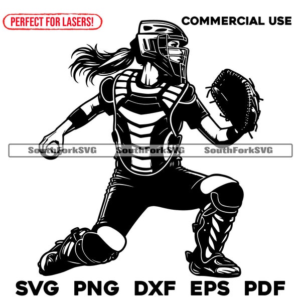 Softball Catcher Spieler svg png dxf eps pdf | transparente Grafik Design Cut Print Dye Sub Laser Cnc Dateien Kommerzielle Nutzung