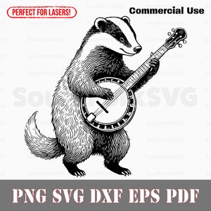 Badger Playing Banjo svg png dxf eps pdf / grabado láser cortado archivos de impresión vector gráfico clip art / descarga instantánea uso comercial