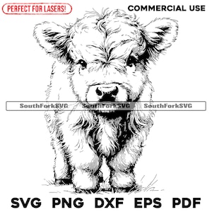 Baby Highland Cow lasergraveren bestanden svg png dxf eps pdf | vector grafisch ontwerp knippen print dye sub digitale bestanden commercieel gebruik