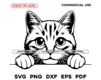 Diseño de gato pelirrojo espiando / svg png dxf eps pdf / archivo de corte gráfico vectorial clip art láser / descarga digital instantánea para uso comercial