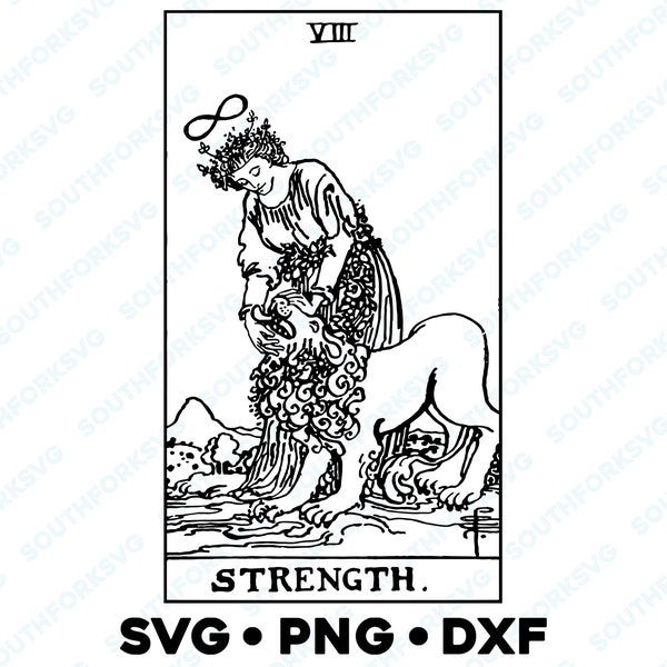 The Strength Tarot Card Major Arcana Rider Waite Deck SVG PNG DXF Transparent Background | Divinatory Vector Graphic Design Image