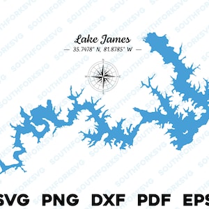 Lake James North Carolina Karte Form Silhouette svg png dxf pdf eps Vektorgrafik geschnitten Gravur Laser-Datei Bild Boot See Haus