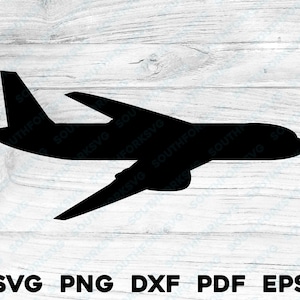 Avião Avião de Passageiros Avião Comercial Jato Silhueta | svg png dxf eps pdf | design digital download corte impressão laser arquivos uso comercial