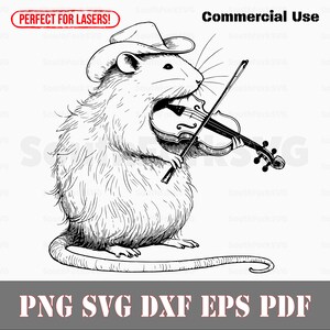 Rat Playing Violin Fiddle svg png dxf eps pdf / grabado láser cortado archivos de impresión vector gráfico clip art / descarga instantánea uso comercial