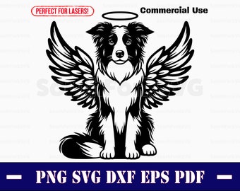Border Collie Dog Angel Wings & Halo svg png dxf eps pdf | vector graphic cut file laser clip art | instant digital download commercial use