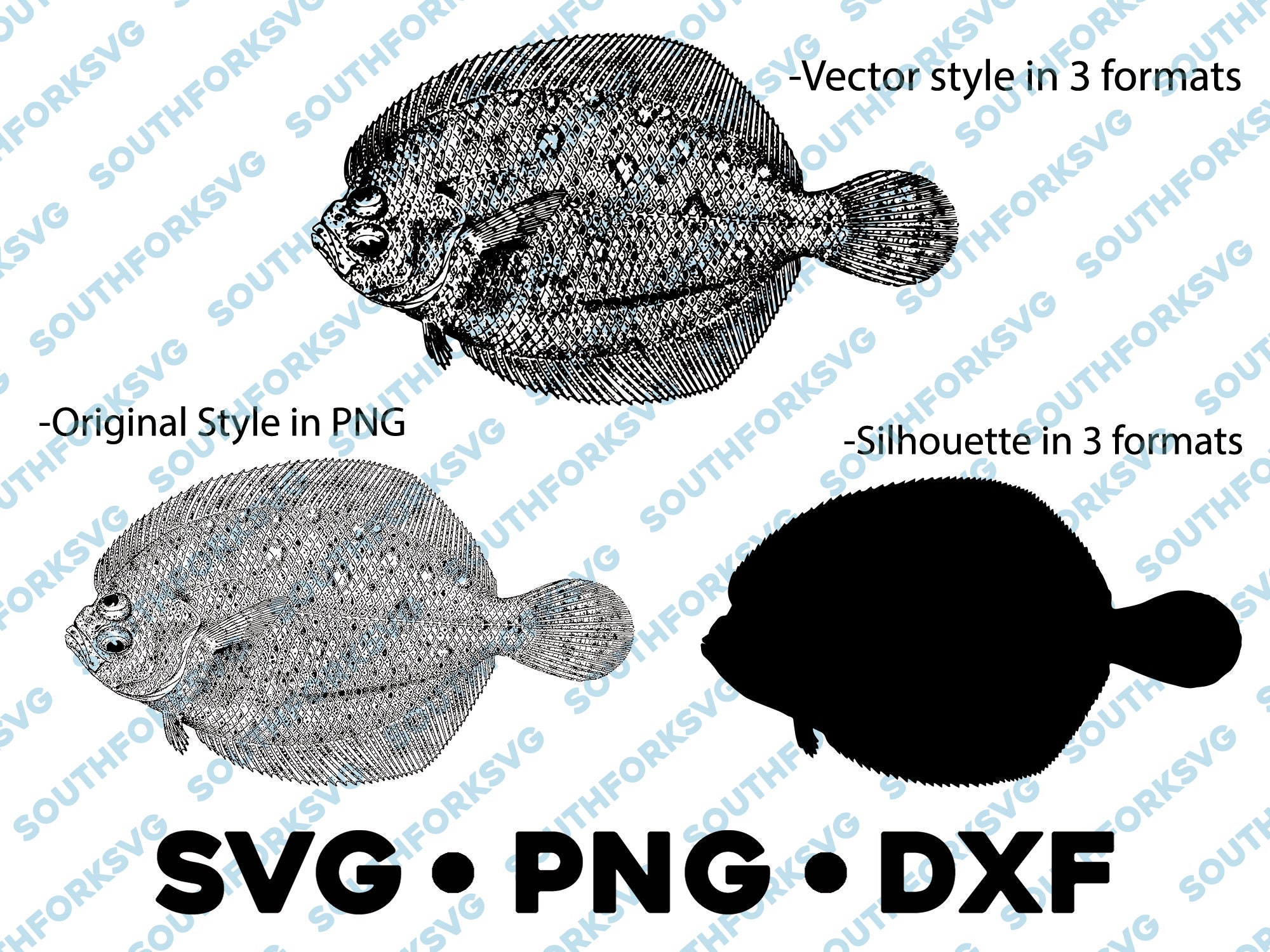 Flounder Halibut Flatfish Sole Turbot Plaice SVG PNG DXF Etsy