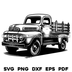 Vieille camionnette agricole vintage | svg png dxf eps pdf | Conception graphique vectorielle transparente, impression découpée, colorant, sub laser, gravure de fichiers numériques